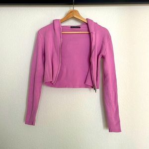Brandy Melville pink Arden cropped zip up hoodie; Women’s Size S